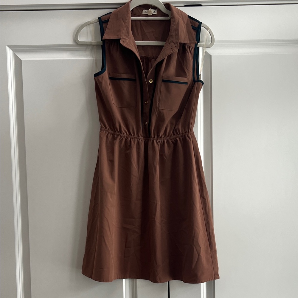 Mine Brown and Navy Trim Mini Dress